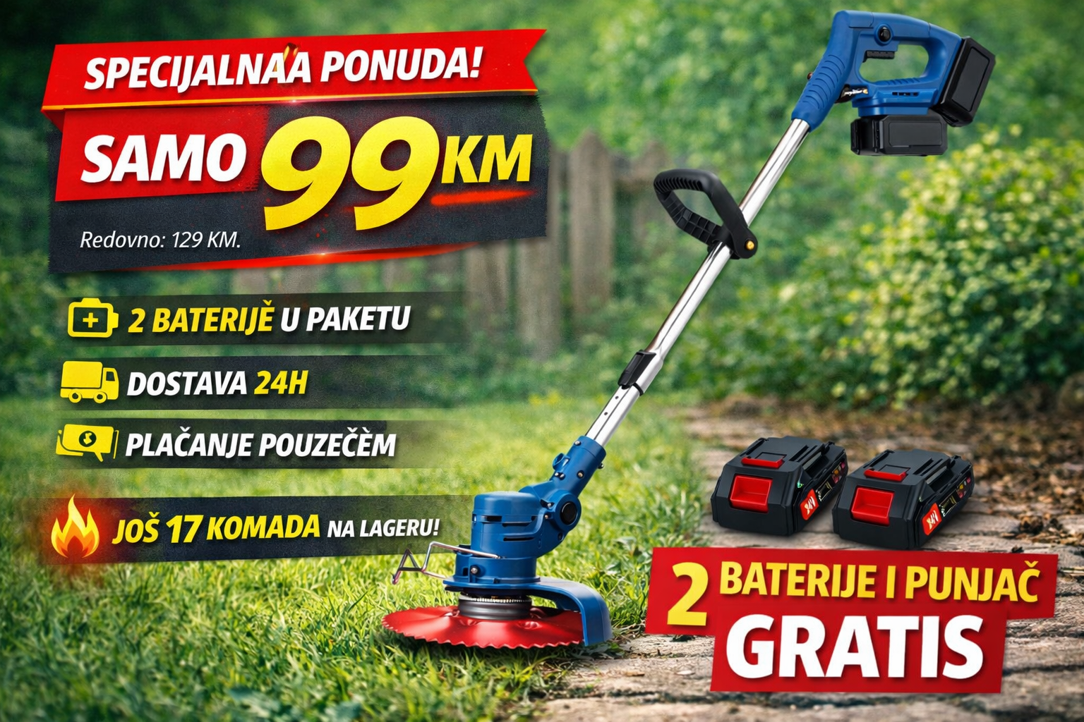 Bežični aku trimer za travu